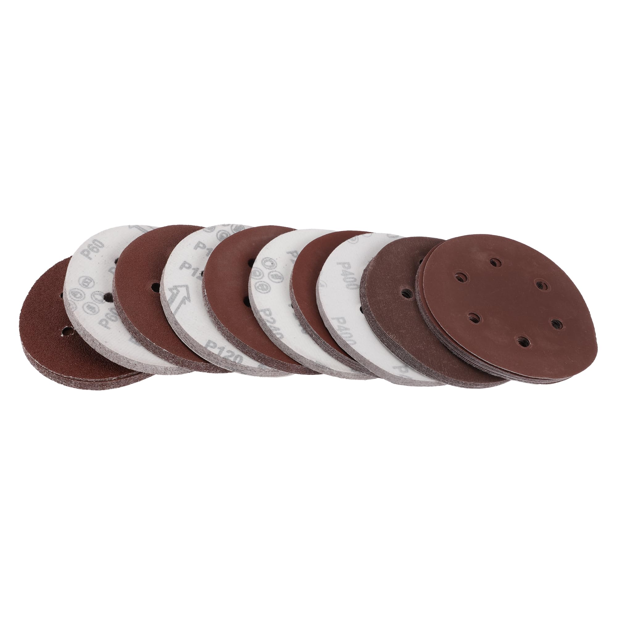 Partuto 100 Pcs 6inch 6 Hole Universal Sanding Discs - Round Hook and Loop Sandpaper - White Paper Red
