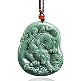 Xgimas Hand-Carved Tiger Natural Jade Pendant Necklace for Men Women, Zodiac Stone Amulet Jewelry Accessories Necklace for Gifts