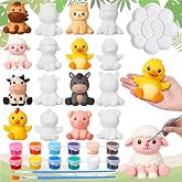 Reallnaive 8 Pack Farm Animal Ceramic Painting Kit for Kids & Adults | Ready to Paint Ceramic, Paintable Plaster Figurines Bulk, Blank Bisque Unpainted, Farm Animal DIY Crafts, Brush Palette Paint