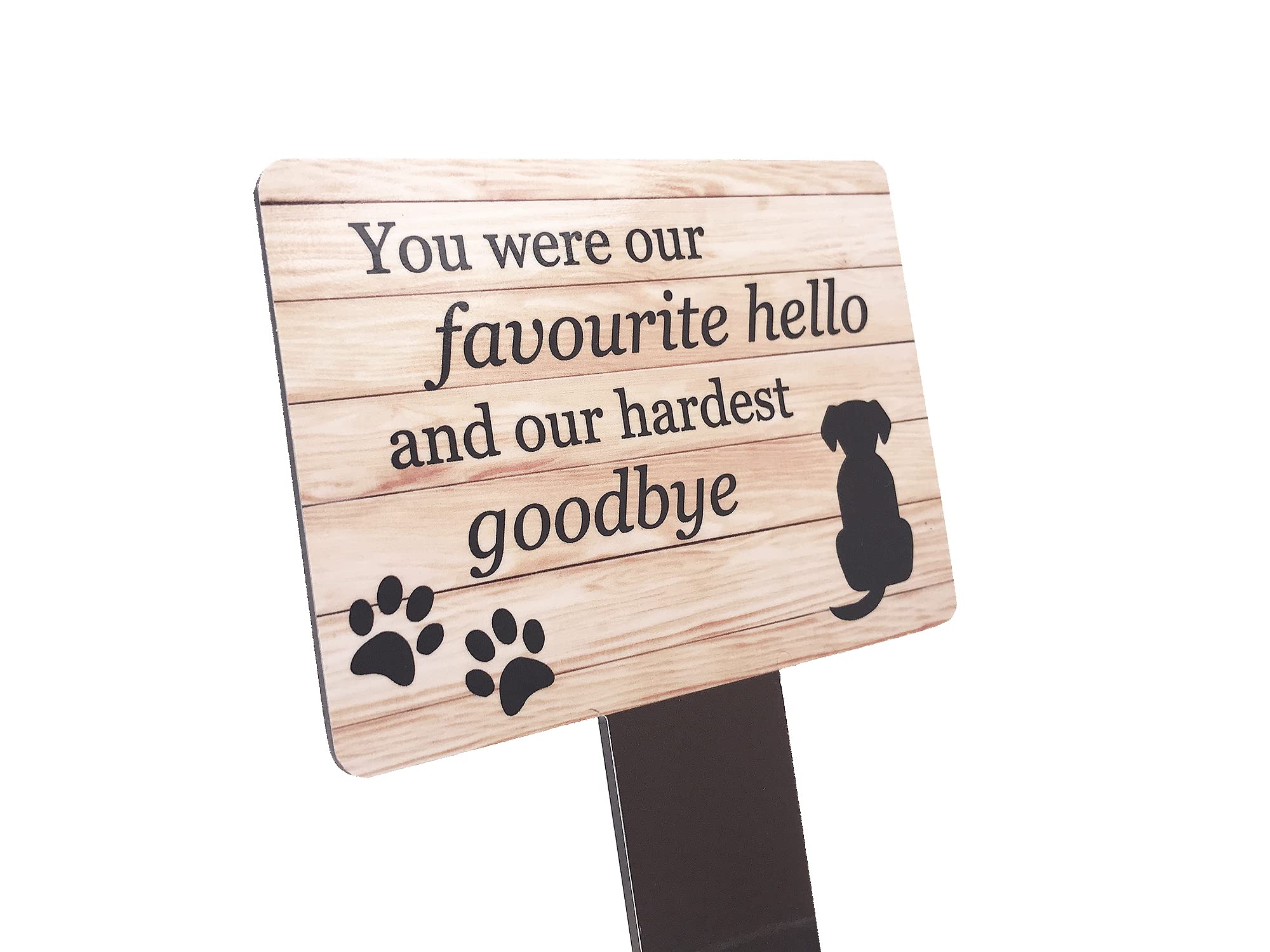 Dog Memorial Plaque with Ground Stake, Garden Grave Marker - Perfect pet tribute with a choice of remembrance poems. Waterproof and hardwearing. Shipped Globally. (Hardest Goodbye)