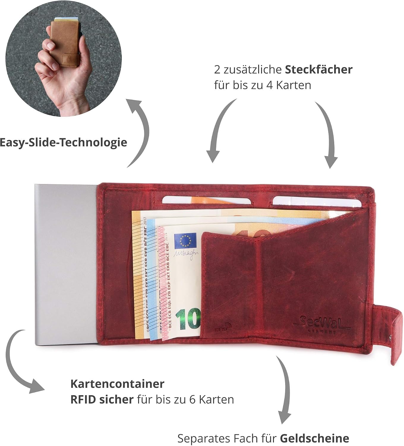 SecWal Unisex's Kartenetui Billfold, Rot, OS - Image 4