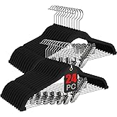 Korpai 24-Pack Black Velvet Hangers with Clips Adjustable,Outfit Hangers,Heavy-Duty,Non-Slip,Space Saving, Felt Hanger for Pants, Skirts, Suits,Coats, Dresses ect.