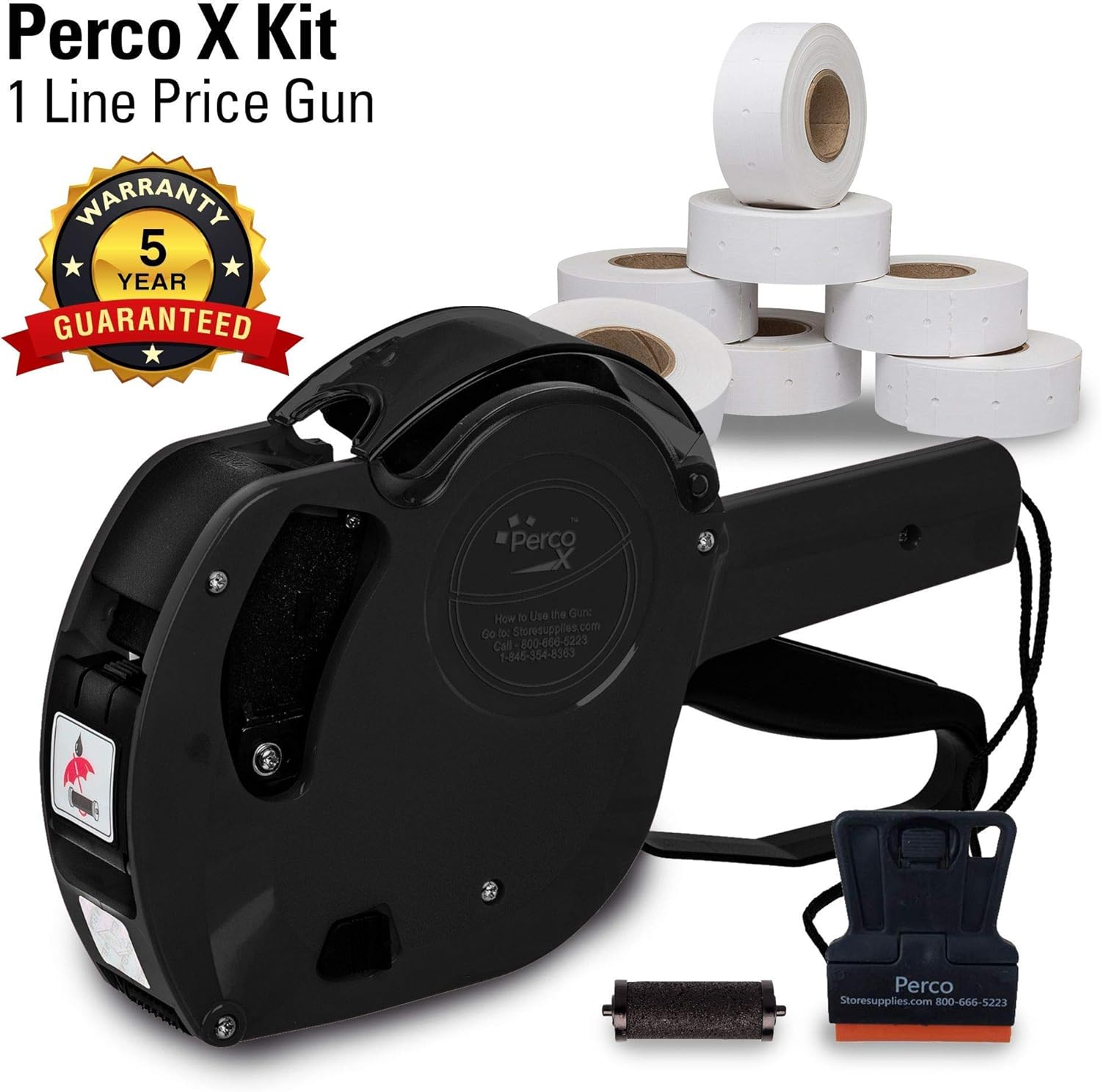 Perco X 1 Line Price Gun Kit - 1 Line Label Gun with 9000 White Blank Labels, and an Extra Inker : Office Products