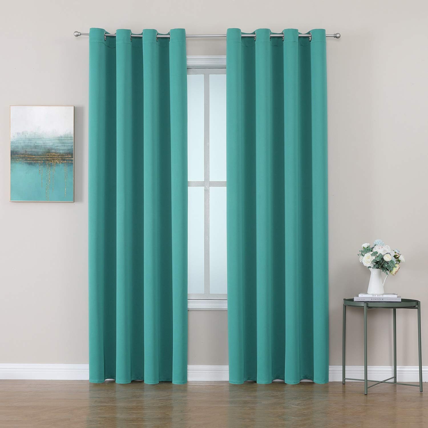 ChrisDowa Room Darkening Curtains 102 Inches Long 2 Panels Set for Living Room, Grommet Thermal Insulated Blackout Curtains for Bedroom (Teal, 52 x 102 Inch) Image