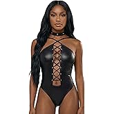 DFangel Lingerie For Women Lace Leather Costume Halter Backless Tops Bodysuit