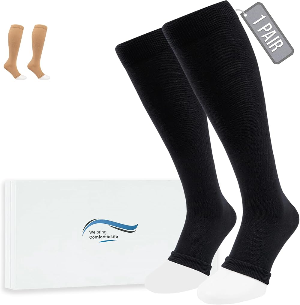 360 RELIEF Compression Socks Open Toe 3 Pairs 15-20 mmHg Beige XXL Women Men