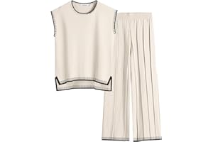 ANRABESS Women 2 Piece Outfits Casual Summer Sleeveless Tops Knit Pants Sweater Lounge Matching Sets 2024 Trendy Clothes