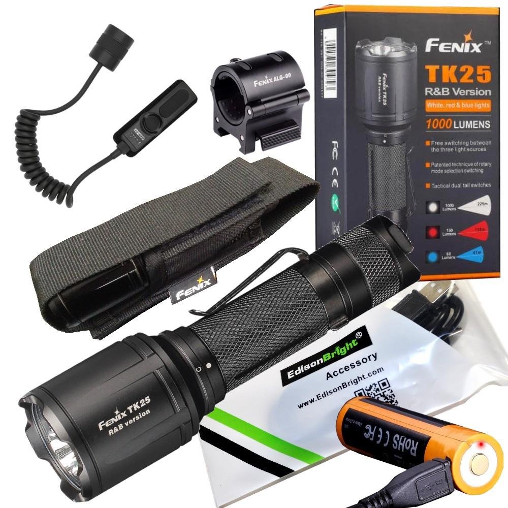 Fenix TK25 R & B 1000 Lumens white w/ Red & Blue LED hunting Flashlight