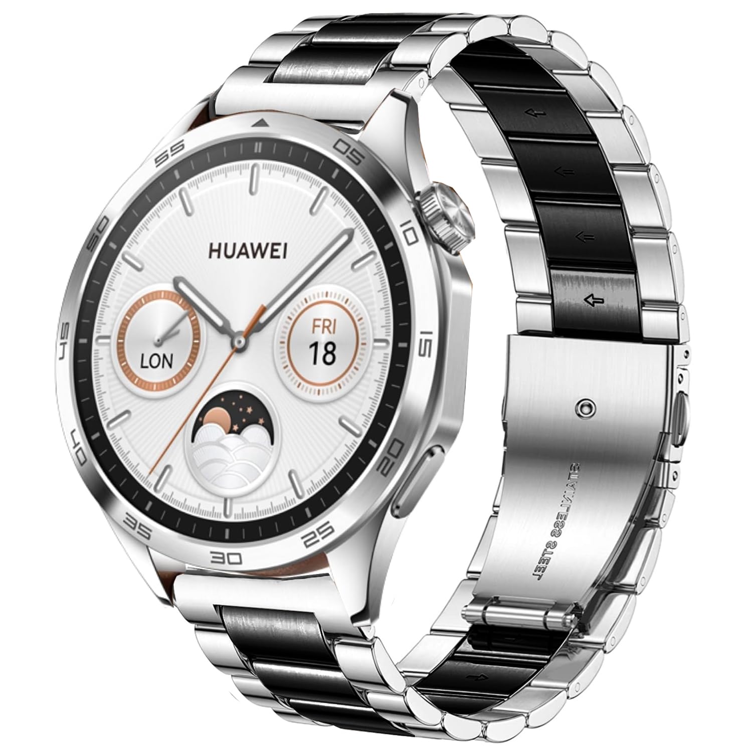 DEALELE Strap Compatible with Samsung Galaxy Watch 46mm / Galaxy 3 45mm, 22mm Stainless Steel Metal Replacement Bands for Huawei Watch GT5 / GT5 Pro / 4/4 Pro / GT4 / 3/3 Pro / GT3 46mm,Silver-black