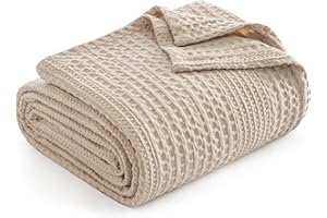 PHF Lightweight Waffle Weave Blanket Queen Size, Breathable & Ultra Soft, 90"x 90" Soft & Cozy Thin Blanket, Season & Hot Sleepers, Bed, Home Decor - Light Tan