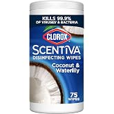 Clorox Scentiva Disinfecting Wipes, Coconut and Waterlily, 75 Ct. | Bleach Free, Sanitizing Cleaning Wipes, Kills 99.9 Percent of Germs, Fabrics &amp; High Touch Surfaces, Kitchen and Bathroom
