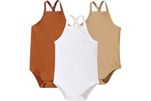 Adigau 3Pcs Baby Bodysuit Unisex Toddler Sleeveless Undershirt with Spaghetti Strap Newborn Cotton Vest Romper 6-24 Months