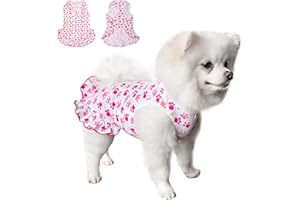 TONY HOBY Adorable Paws Pet Dog Dresses Dog Shirts Cotton for Small Cute Dogs (Pink&White, S)