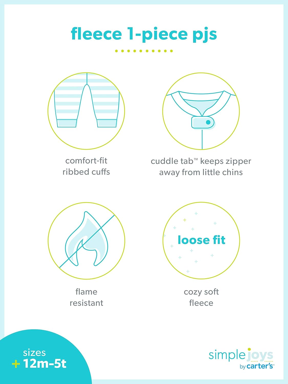 Simple Joys by Carter's Baby and Toddler Girls' 3-Pack Loose Fit Fleece Footless Pajamas: Clothing