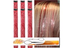 CelineBella Clip In Hair Tinsel Red Tinsel Hair Extensions 80 Strands/Pcs Very Cute for Kids Girls Cosplay Party Christmas