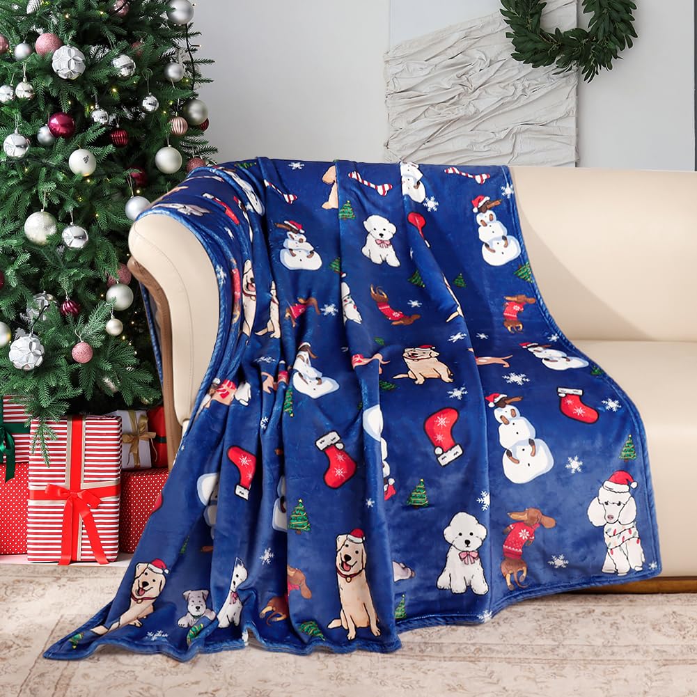 Photo 1 of Bestraily Christmas Dog Throw Blanket Cute Puppy Flannel Fleece Throw Blanket Christmas Throw Blankets for Dog Lover Xmas Dog Pattern Cozy Fuzzy Plush Throw Blankets 50" X 60"