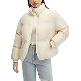 Moikrakki Cropped Puffer Jacket Women Oversized Winter Zip Up Long Sleeve Warm Qulited Short Coat for Women with Pocket Baggy