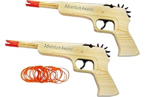 ADVENTURE AWAITS! Adventure Awaits - 2-Pack Rubber Band Gun - Quality Wood & Handmade w/Orange Safety Tip - Easy Load - 20 Rubber Bands per Set