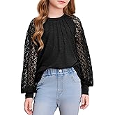 blibean Teen Girls Semi Formal Bloues Kids Lace Long Sleeve Shirts Size 6-15 Years