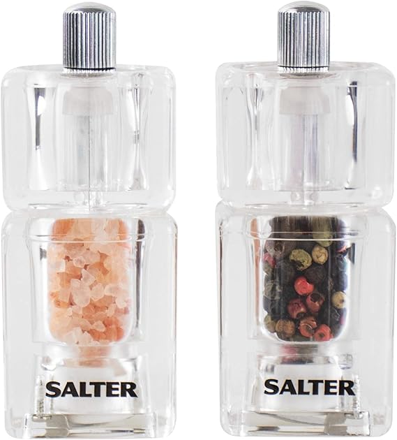 Mini Salt and Pepper Mill Set, Kitchen Condiment Grinders, Ceramic