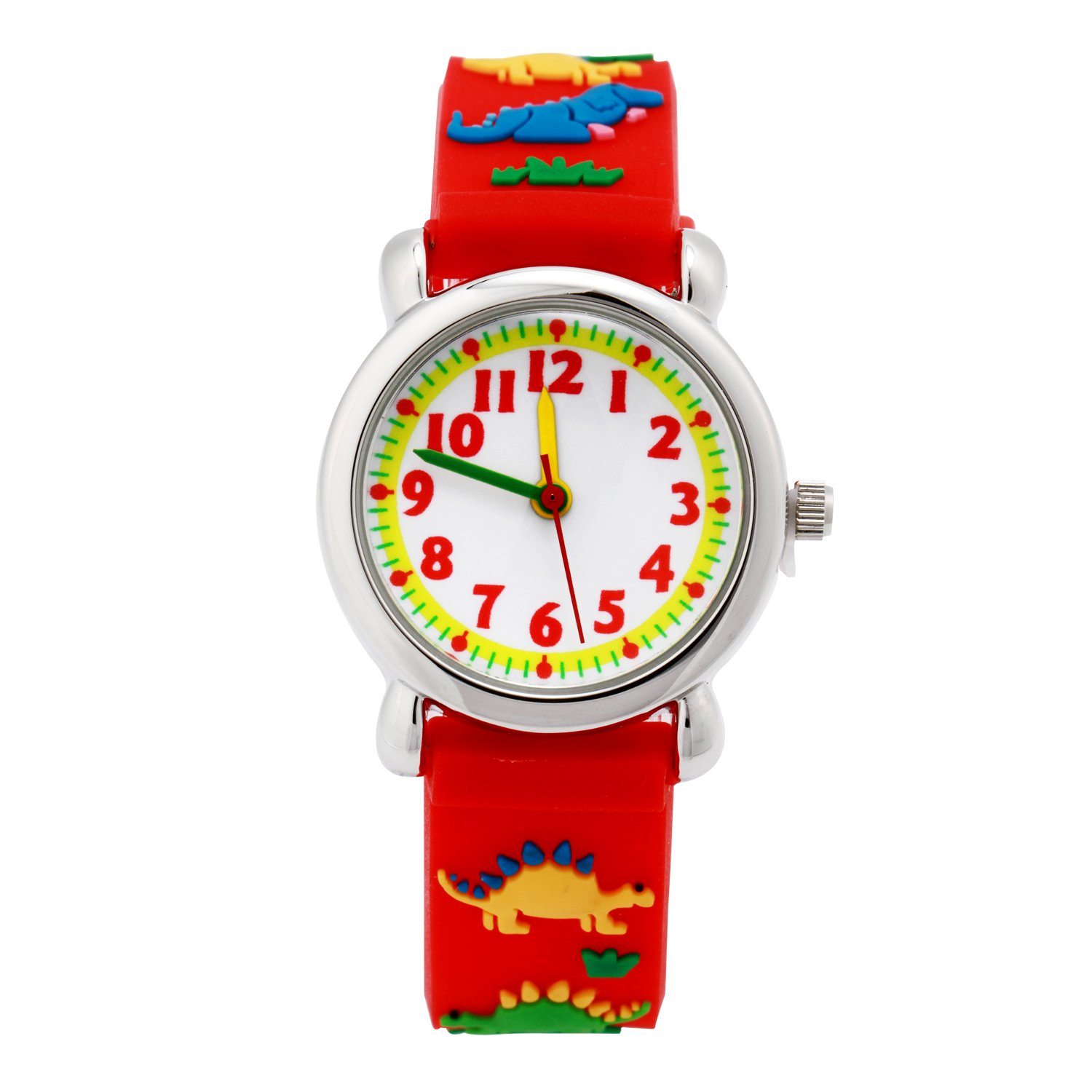 Mixe Time Teacher Boys Girls Children Kids Analog Wrist Watch Cartoon 3D Band Environment Friendly Silicone (Red Dinosaur)