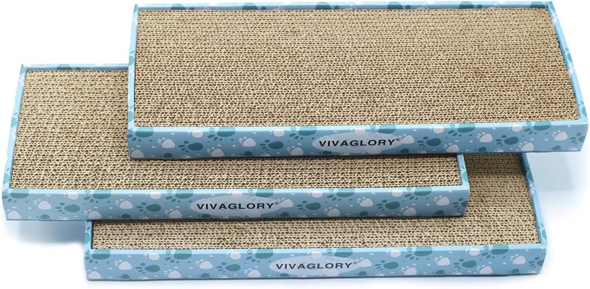 Vivaglory Reversible Cat Scratcher Cardboard with Box, Cat Scratching Pad Kitty Corrugated Sofa Lounge, Catnip Included, 3 Pack, Regular : Pet Supplies