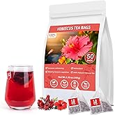 Hibiscus Tea Bags, 100% Natural Hibiscus Flowers Herbal Tea Supports Heart Health, Boosts Immune,Caffeine Free, Non-GMO, No Sugar(1 Pack/50 Bags)