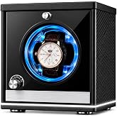 Anverion Watch Winder for Automatic Watches, 4 Modes, Blue LED | Ultra-Quiet Motor, USB Power, Carbon-Fibre Finish, Fits Dials Up to 65 mm and 6&ndash;8.5 in Straps.