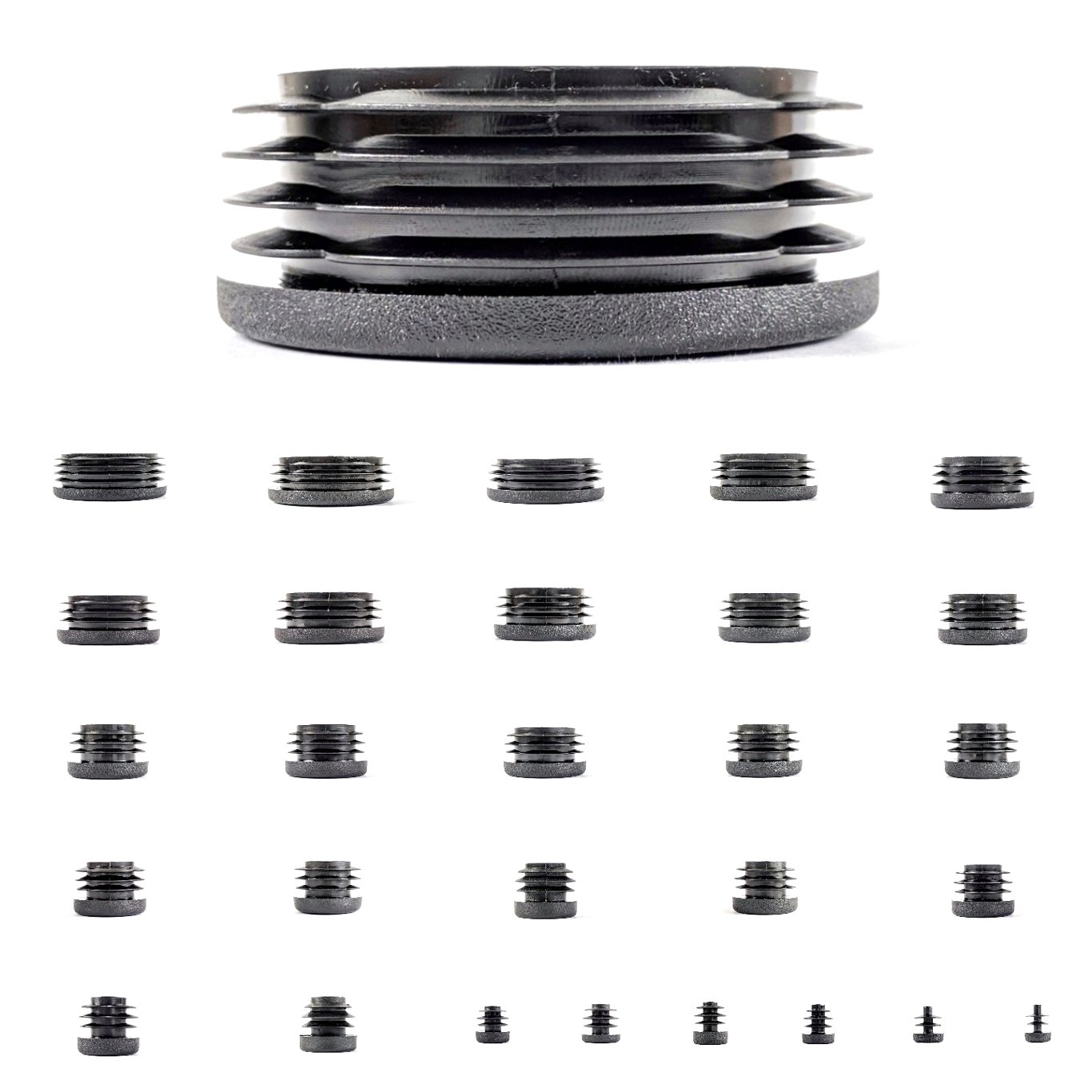 25mm Plastic End Caps, Black Round Tube Inserts, Pack of 4 (See Second Image for Ordering Guide) - Made in Germany