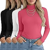 Huukeay 4 Packs Women's Turtleneck Tops Long Sleeve Shirts Mock Turtleneck Basic Tees Lightweight Slim Fit Casual Undershirt(Pink, Dark Heathered Gray, White, Black,Small)
