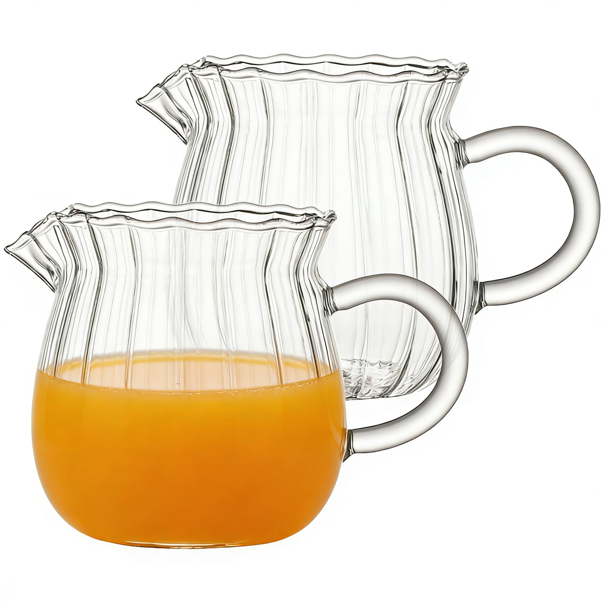 Zerodeko Striped Glass Milk Cup 3.54In Storage Holder for Milk Tea Smoothies Honey Jelly Transparent Beverage Container for Home and Office