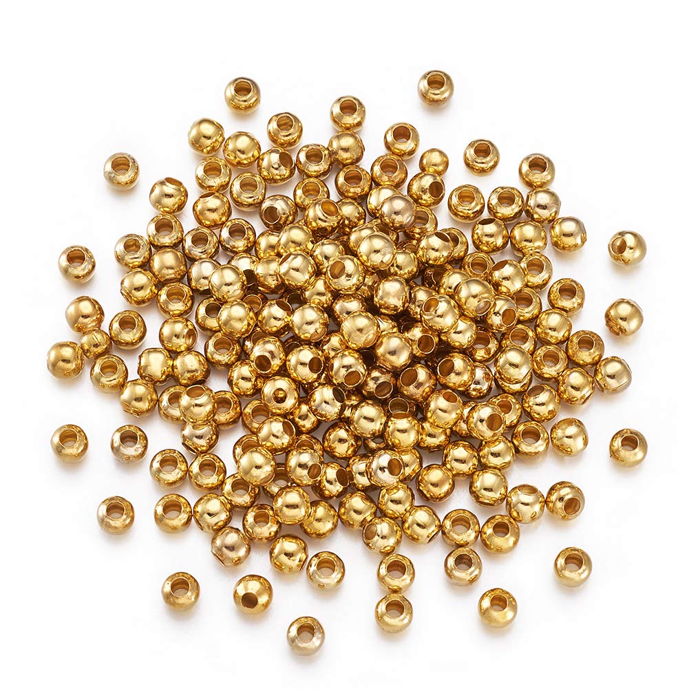 Craftdady 200pcs Golden Metal Spacer Beads 5mm Tiny Smooth Round Ball Loose Beads Charms for Jewellery Making, 1.8~2mm Hole