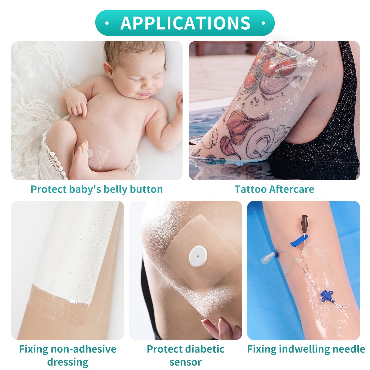 Dimora Transparent Film Dressing 50 Packs, Waterproof Adhesive Clear Bandages 4 in x 5 in, Wound Cover for IV Shield, Tattoo Aftercare Bandage,Clear Bandage Tape for Wound Care