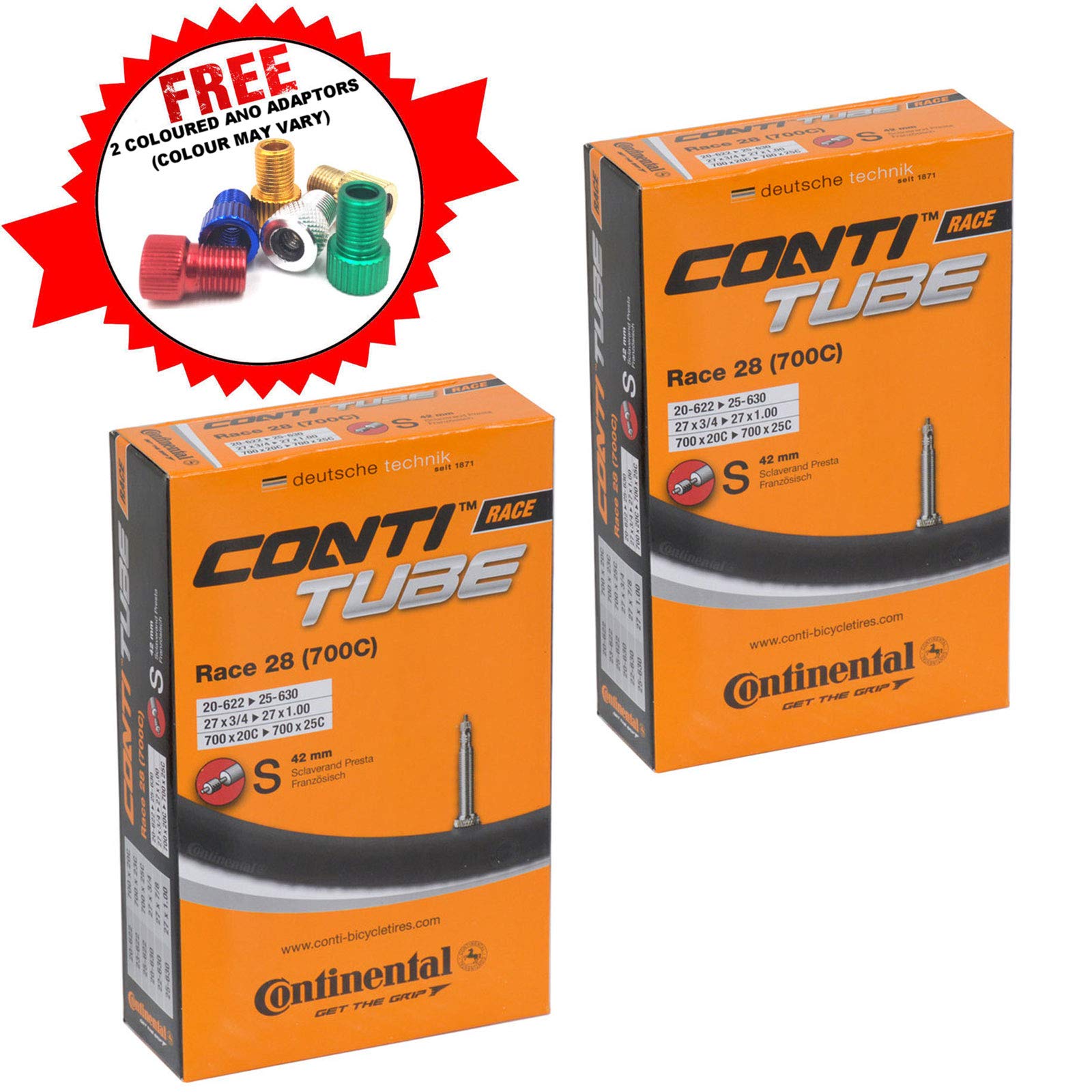 Continental Race 28 700 x 20-25c Road Bike Inner Tubes - 42mm Presta Valve (Pair) - with FREE Ano Adapters