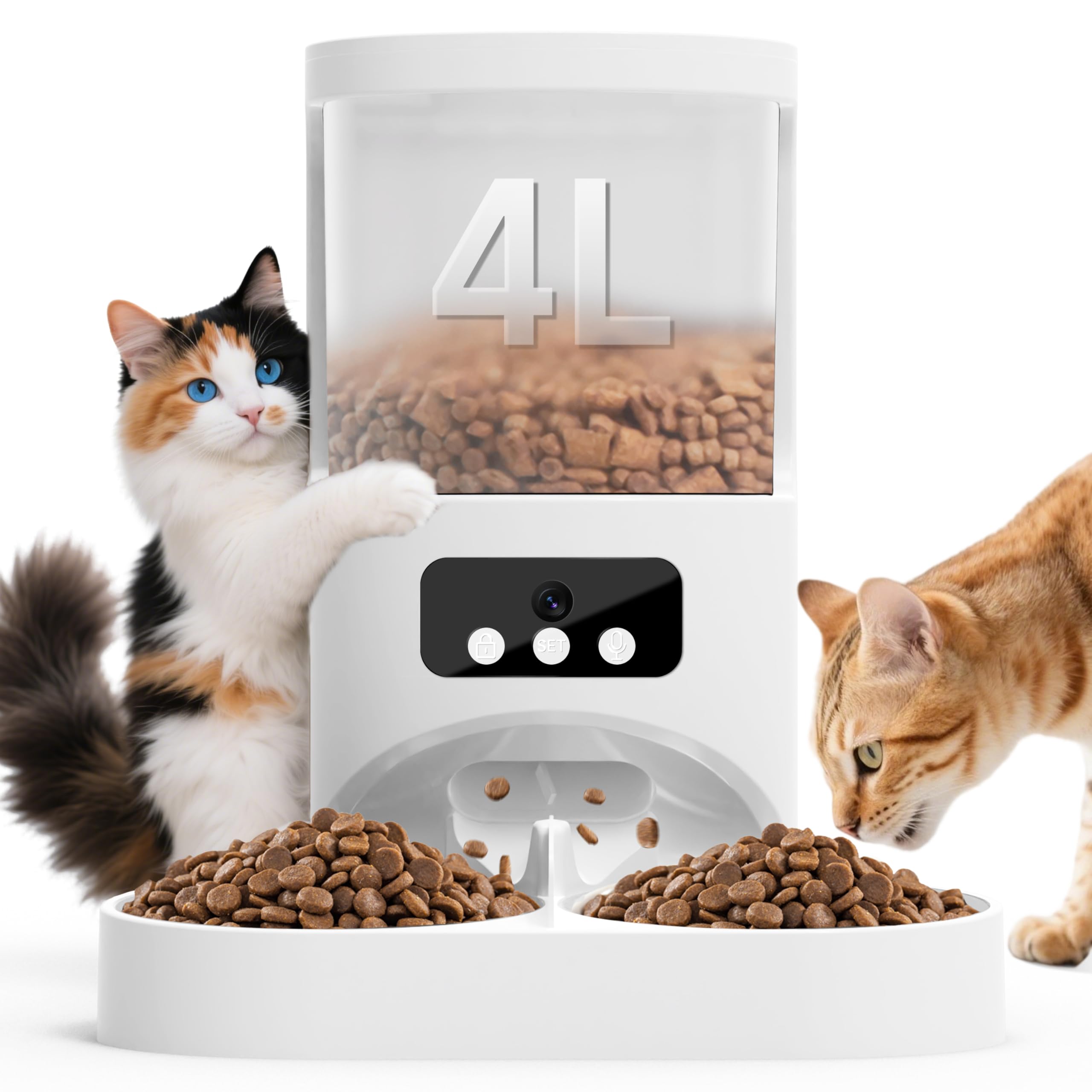 Photo 1 of Automatic Cat Feeder with Camera for 2 Cats,1080P HD Video Night Vision Pet Feeder Food Dispenser,5G&2.4GHz WiFi Pet Feeder with 2 Way Audio,Smart App Control 4L Pet Dry Food Dispenser for Cat/Dogs