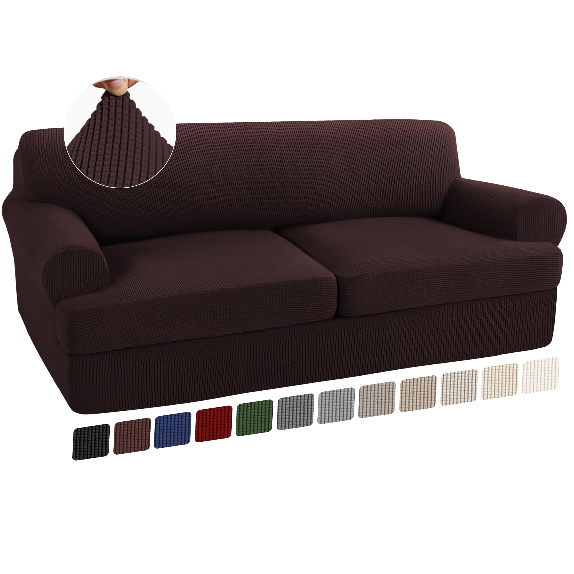Photo 1 of Turquoize 3 Piece T Cushion Sofa Slipcovers Stretch Couch Cover Furniture Covers with 2 Individual T Cushion Covers, Machine Washable (2 Cushion Sofa, Brown)