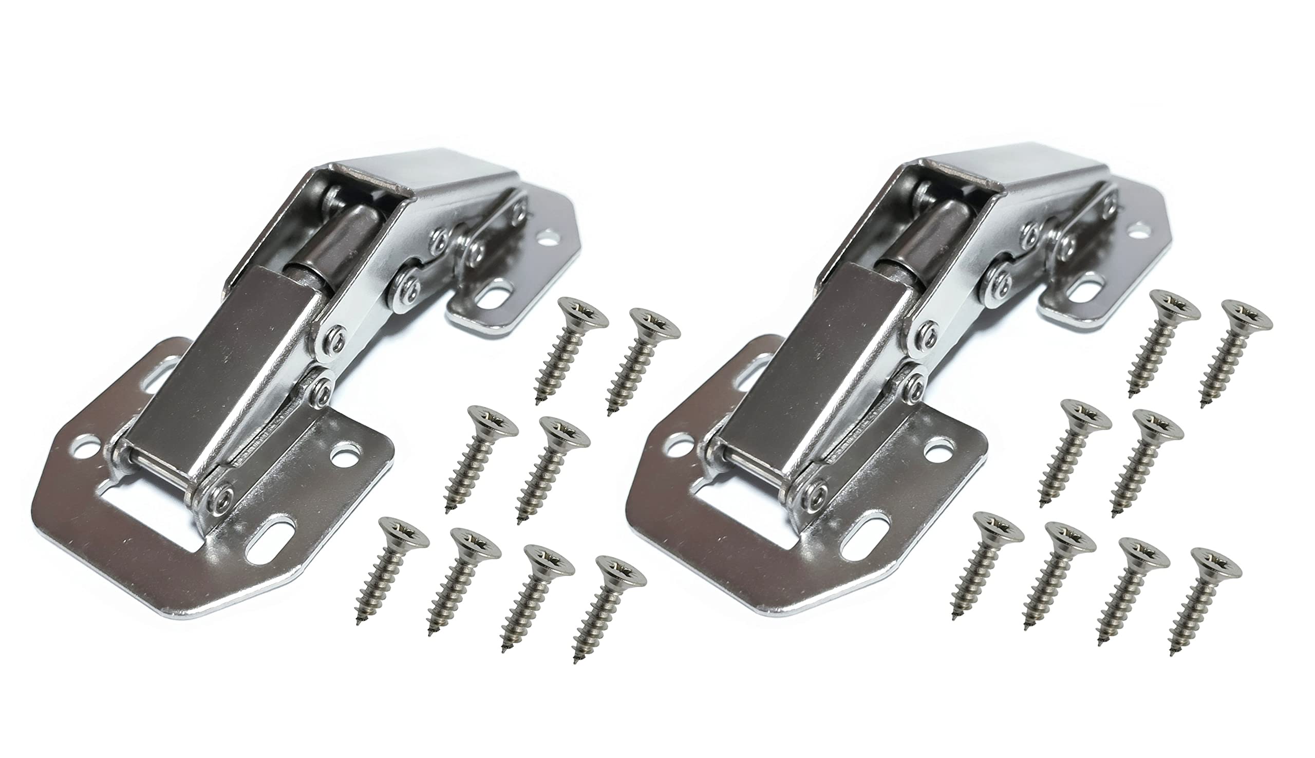 Hinge for doors without recessed hole. Automatic snap in opening and closing, opening angle up to 90°. (2, 105 x 44 x 25 mm)