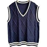 Blostirno Women's V Neck Sweaters Vest Trendy Cable Ribbed Sleeveless Knit Striped Pullover Sweaters Tops