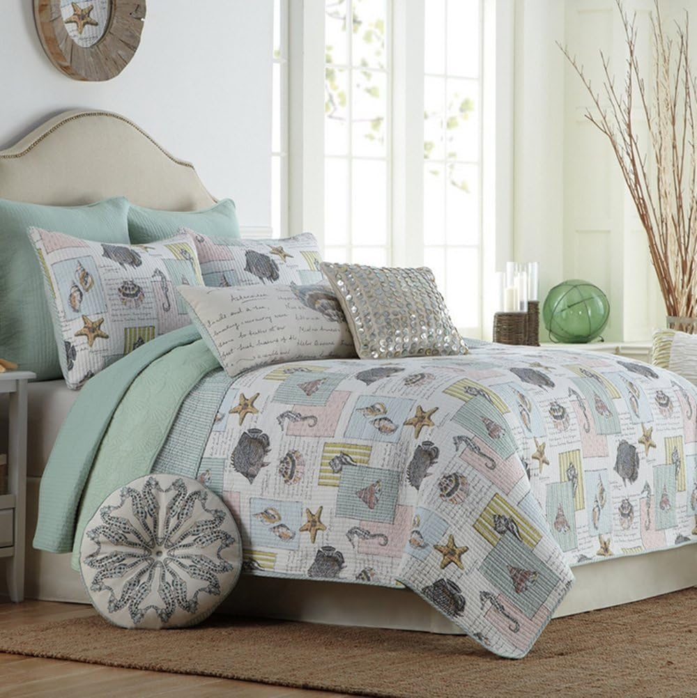 HNNSI 3 Piece Queen Size Ocean Quilt Bedspread Sets, Cotton Printing Comforter Sets Comfortable Bedding Sets