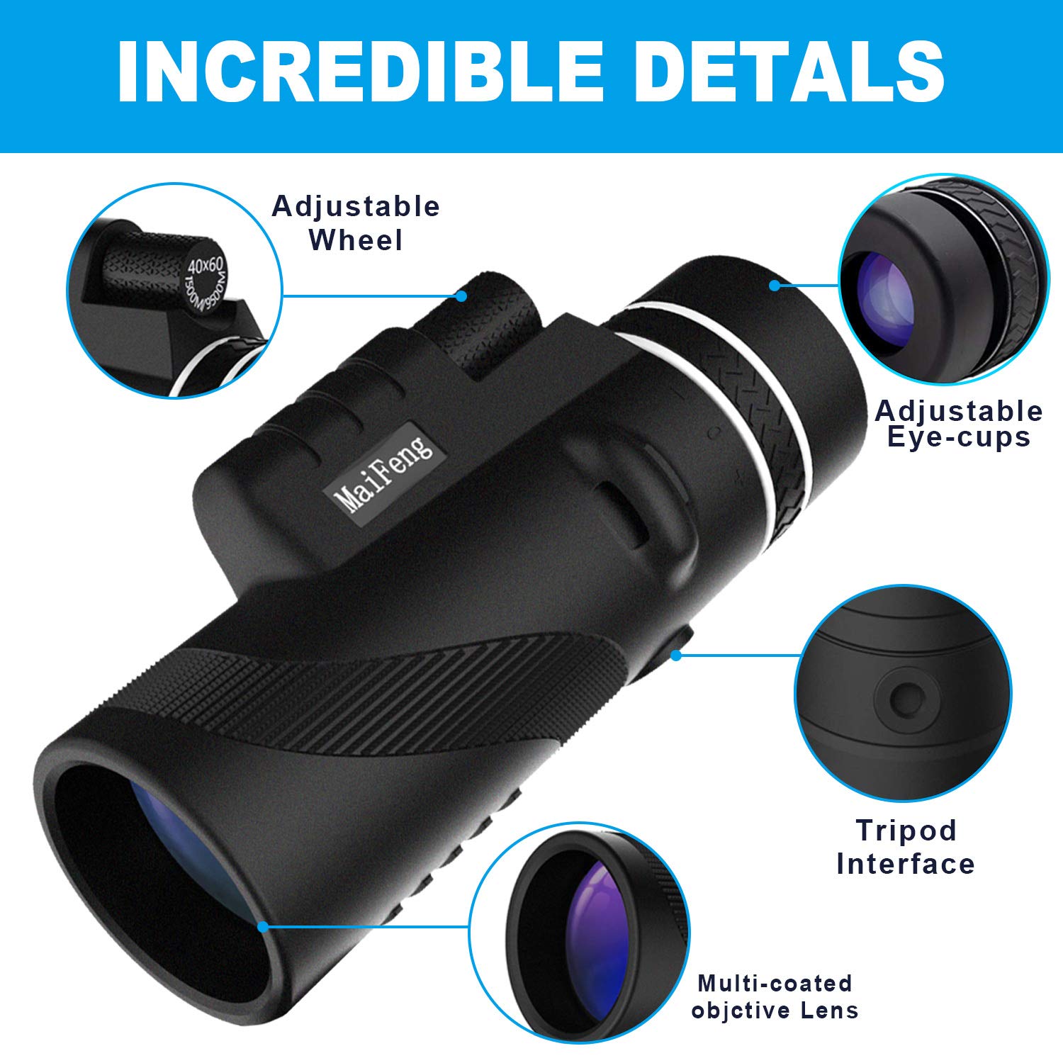 YOULERBU 40x60 Monocular Telescope, High Power BAK4 Prism FMC Lens Waterproof Scope with Quick Smartphone Holder and Tripod Camera for Bird Watching, Hunting, Camping, Hiking, Outdoor, Surveillance