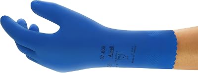 Ansell Universal Plus 87-665 Latex Gloves Chemical Liquid Protection Blue Size