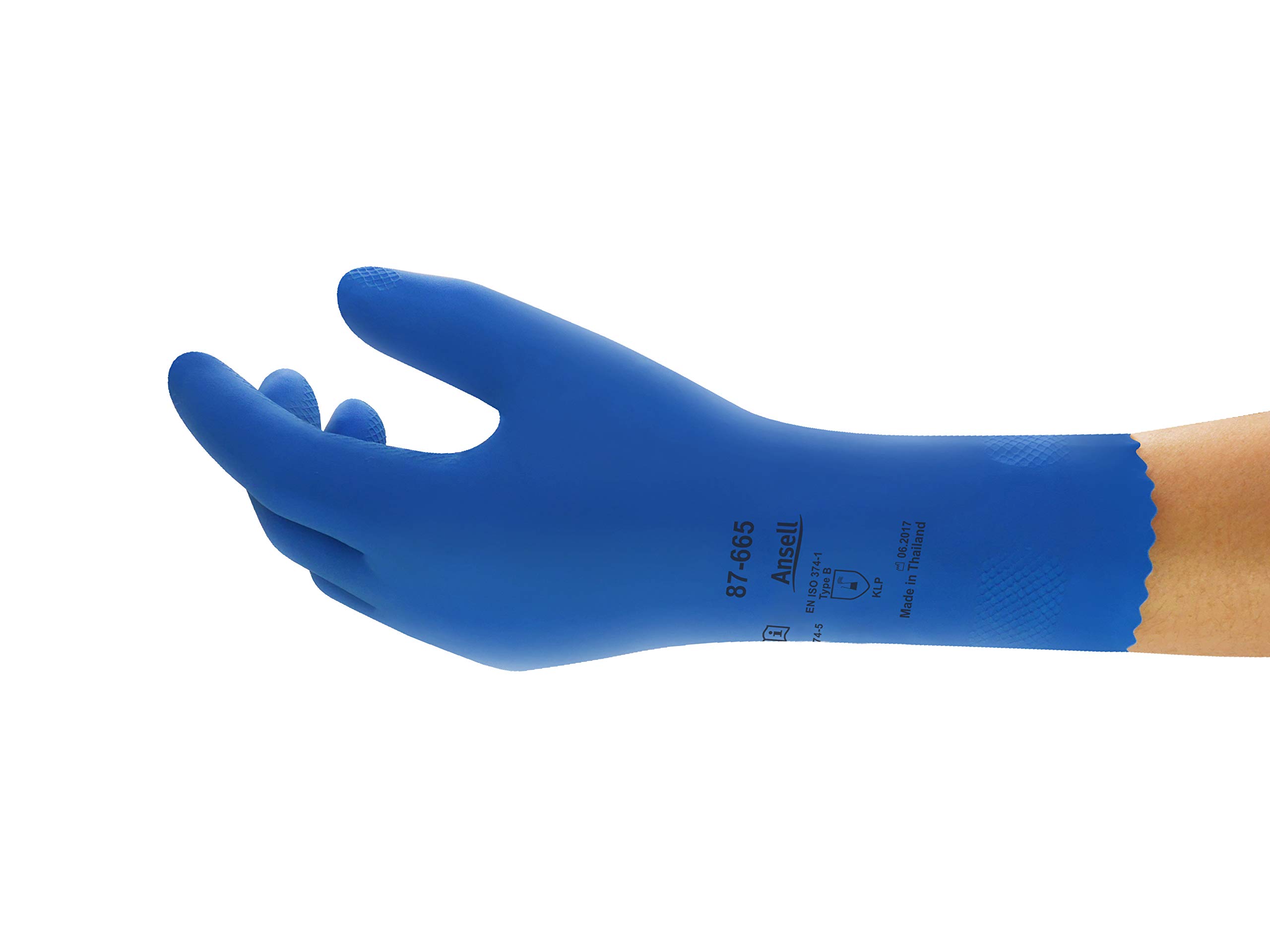 Ansell Universal Plus 87-665 Natural rubber latex gloves, chemical & liquid protection, Blue, Size 7.5-8 (Pack of 12 pairs), Ansell Universal Plus 87-665/7.5-8