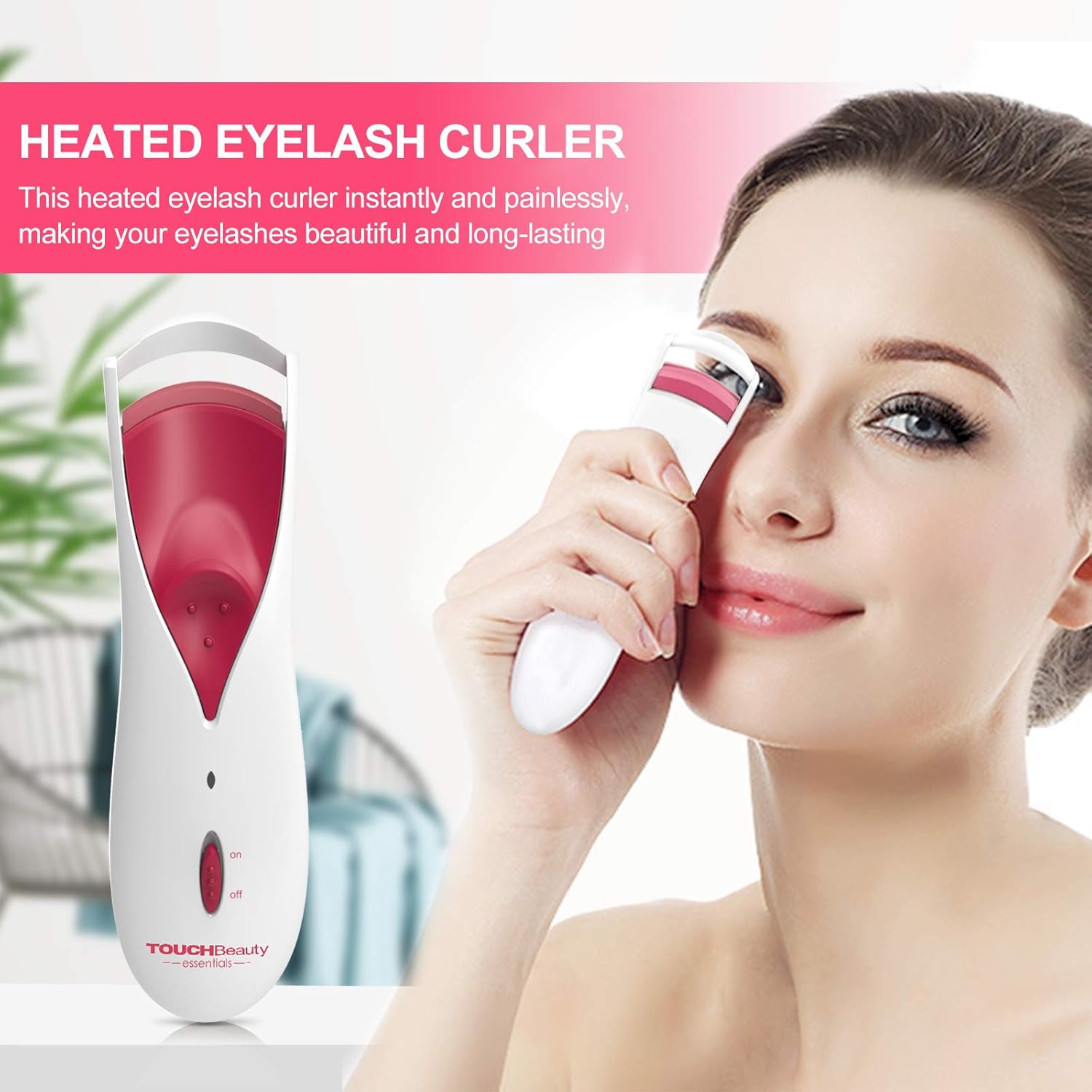 TOUCHBeauty Heated Eyelash Curler, Electric Lash Curler Safe with Smart Silicone Heating Pads and Efficient with Fast Heating Up Perfect for All Eye Shapes, Natural Curling and Long Lasting (Red) : Beauty