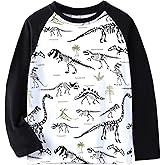 Julerwoo Boys Cotton Long Sleeve T-Shirt Dinosaur Printed Crewneck Shirts Tops for Toddler Kids