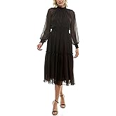 Taylor Womens Long Sleeve Polka Dot Mockneck Chiffon Maxi Dress
