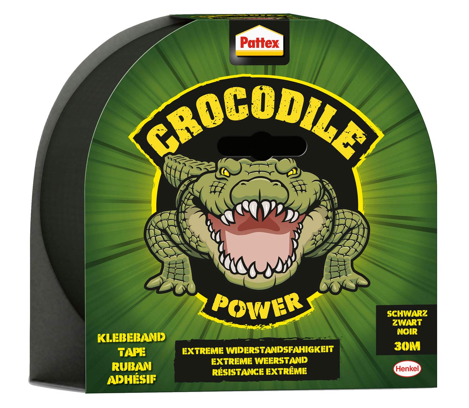 Pattex Crocodile Power Strong Duct Tape with Double Thickness, Extreme Resistance for the Most Difficult, Duct Tape for Various Materials, Black, 1 x 30 m
