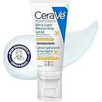CeraVe Ultra-light Face Moisturizer with SPF 30. Hyaluronic Acid face sunscreen lotion for Men & Women, Normal to Oily & sens