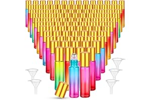 SEEWEY 96 Pcs Essential Oil Roller Bottles 10ml Empty Glass Roller Bottles with Stainless Steel Balls Protection Leakproof with 5 Funnel for Travel Perfume Lip Gloss(Gradient Color)
