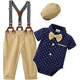 ZOEREA Baby Boy Suit Gentleman Outfit Clothes Infant Tuxedo Short Sleeve Dress Shirt+Suspender Pants+Bowtie+Hat 0-18M