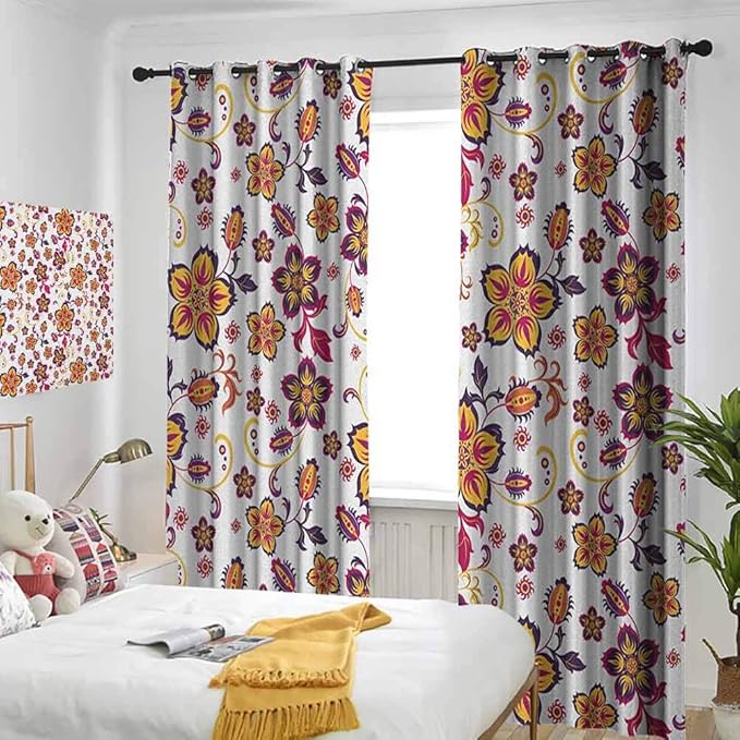 LanQiao Bedroom Window Curtains，Blossoming Flowers Pattern